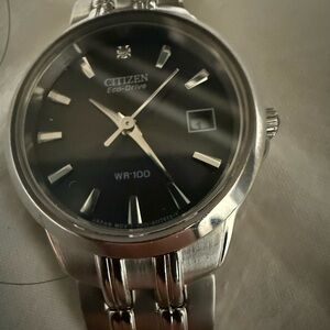 Citizen Eco-Drive Black Dial Silver Band Watch